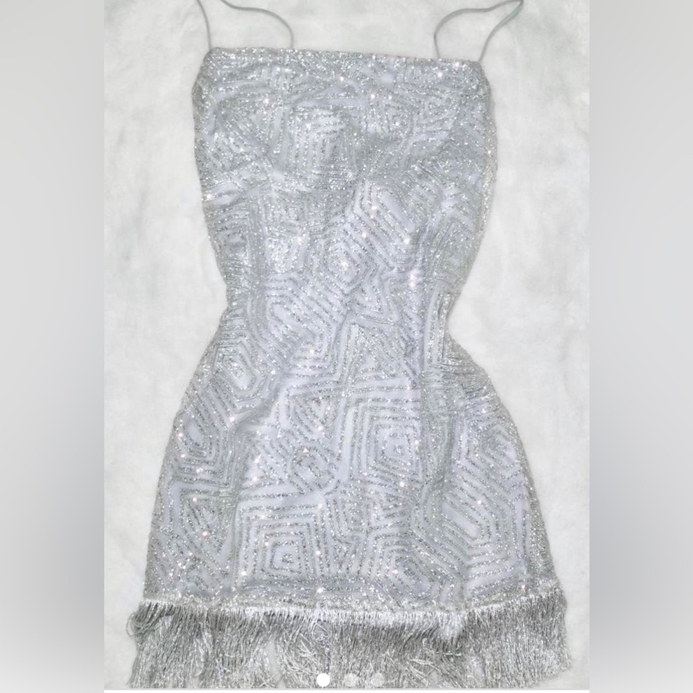 White Fox glitter and fringe dress